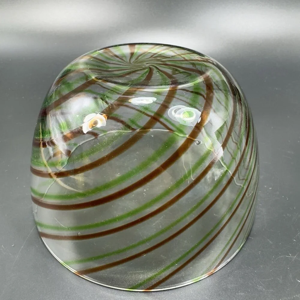 Vintage Molded Glass Dish Bowl With‎ Green Red Swirls Clear Glass Container Bowl